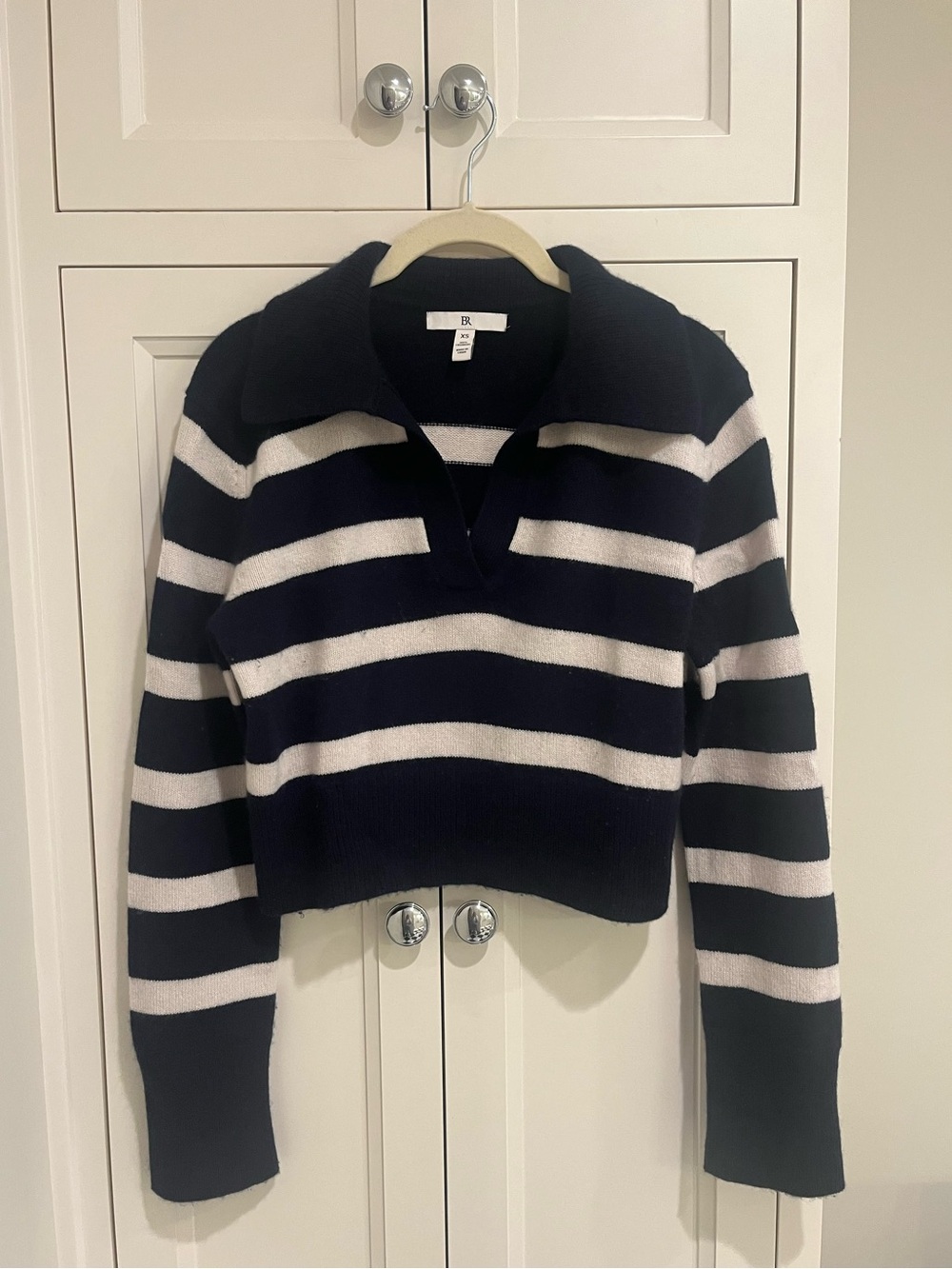 Banana Republic BR Women’s Navy/Cream Stripe Cashmere Polo Sweater XS